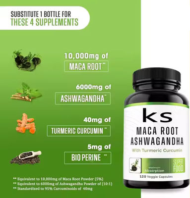 Capsules d'amélioration masculine Suppléments de racine de maca Relaxant l' énergie nerveuse avec Ashwagandha
