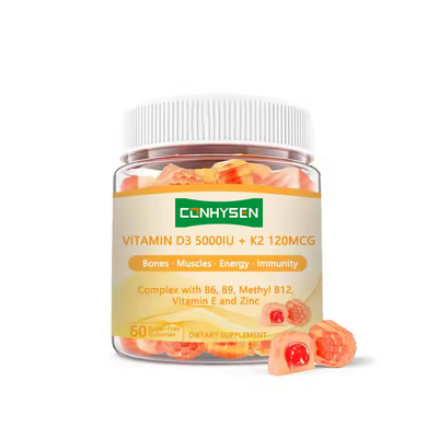Compléments alimentaires gélifiés sans sucre pour adultes, Vitamine D3+K2, OEM/ODM, pour le soutien immunitaire