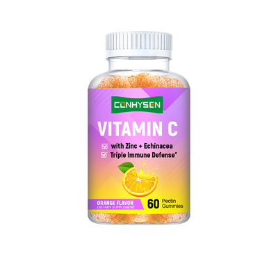 Complément de vitamine C en gélifiés saveur orange, étiquette personnalisée, soutien de la santé cardiaque