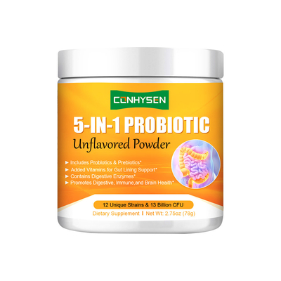 Fournisseur de poudre de probiotiques 5-en-1 Pro, sans saveur, microbiome intestinal sain personnalisé